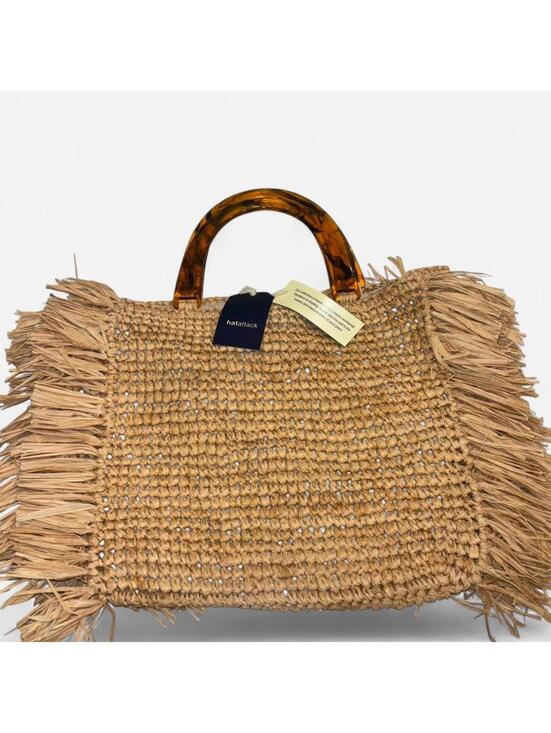 Hat Attack - Raffia Bag with Tortoise Handles - Picture 8 of 8